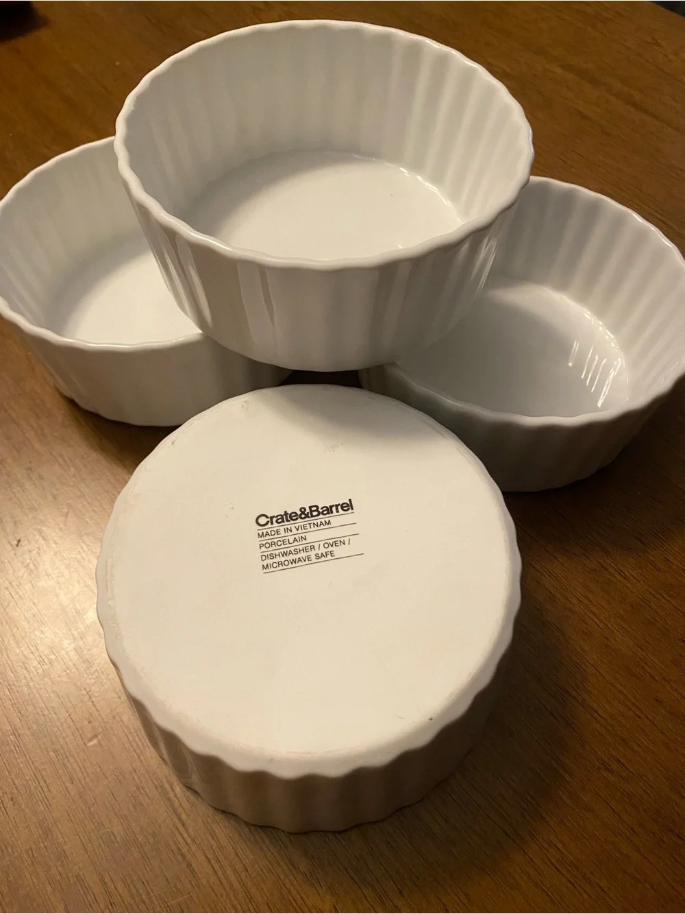 Crate&Barrel White Porcelain Fluted Ramekin Set 4
